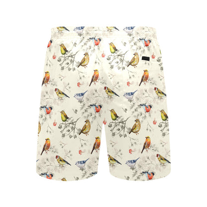 Bird Watercolor Design Pattern Men's Swim Trunks Beach Shorts