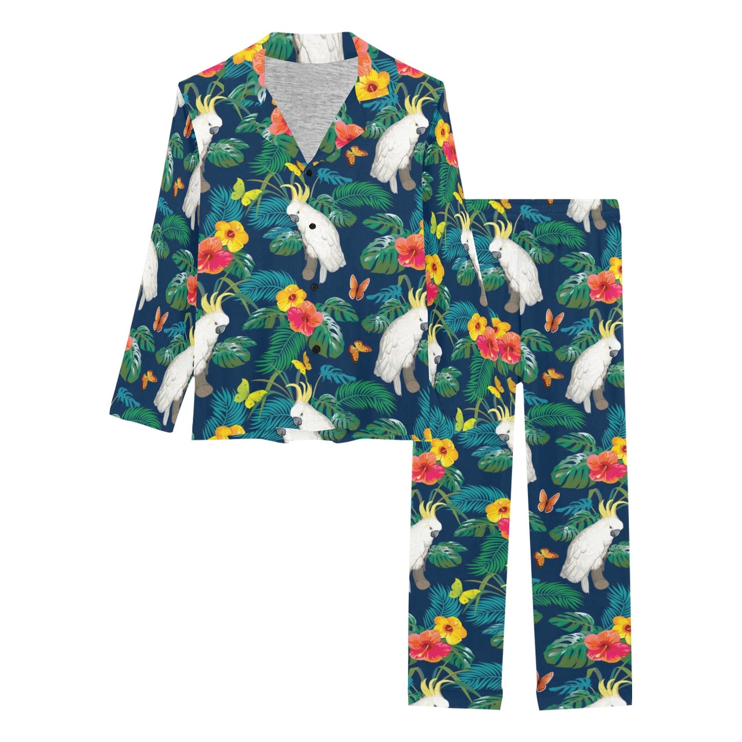 Cockatoo Tropical Pattern Print Design 02 Women's Long Pajama Set