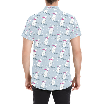 Ski Print Design LKS307 Men Short Sleeve Button Up Shirt