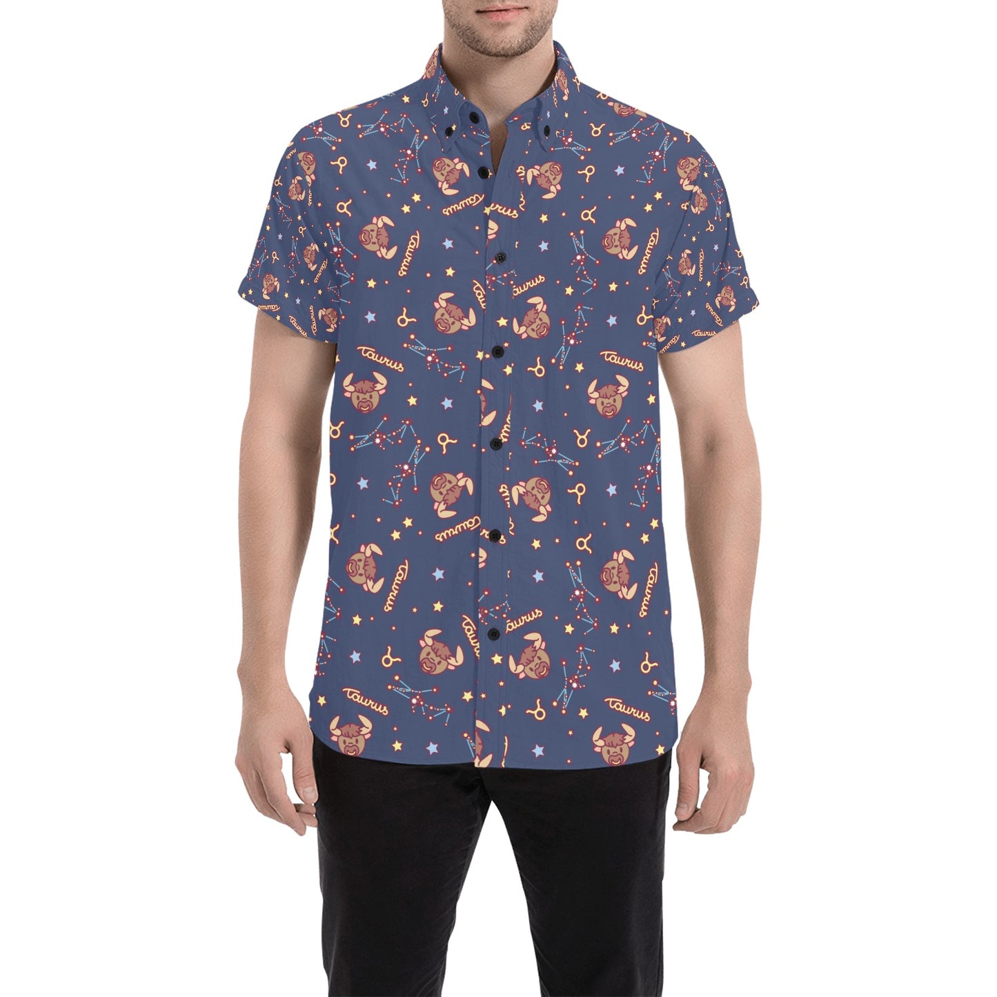 Taurus Print Design LKS304 Men Short Sleeve Button Up Shirt