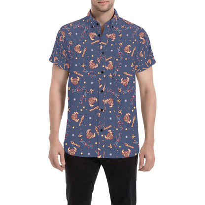 Taurus Print Design LKS304 Men Short Sleeve Button Up Shirt