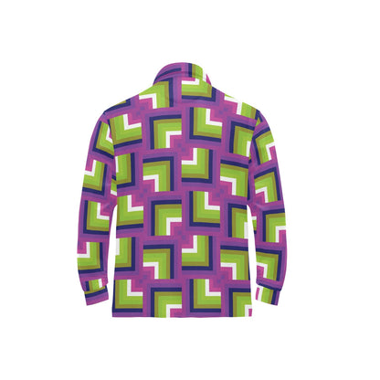 Optical illusion Pattern Print Design A05 Long Sleeve Polo Shirt For Men's