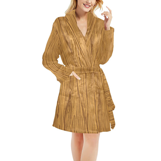 Wood Texture Print Design LKS301 Women's Fleece Robe