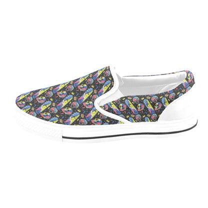Skateboard Print Design LKS304 White Slip Ons Canvas Women's Shoes