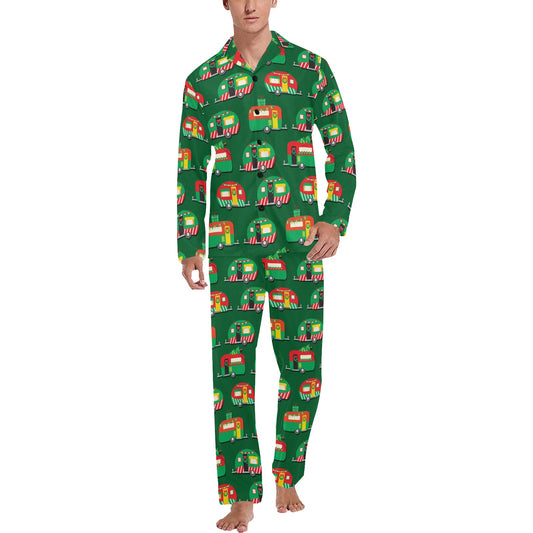 Camper Camping Christmas Themed Print Men's Long Pajama Set