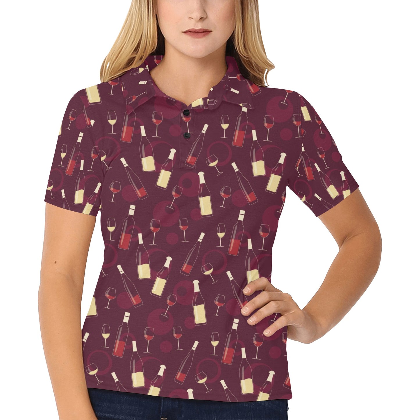Wine Themed Pattern Print Women's Polo Shirt