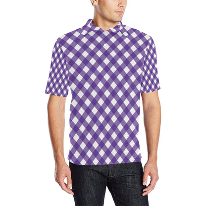 Gingham Purple Pattern Print Design 03 Men Polo Shirt