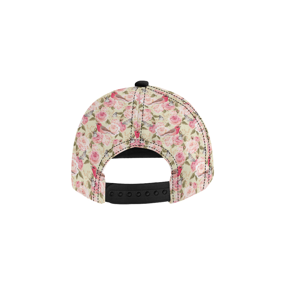 Bird Butterfly Pink Flower Print Pattern Snapback Cap