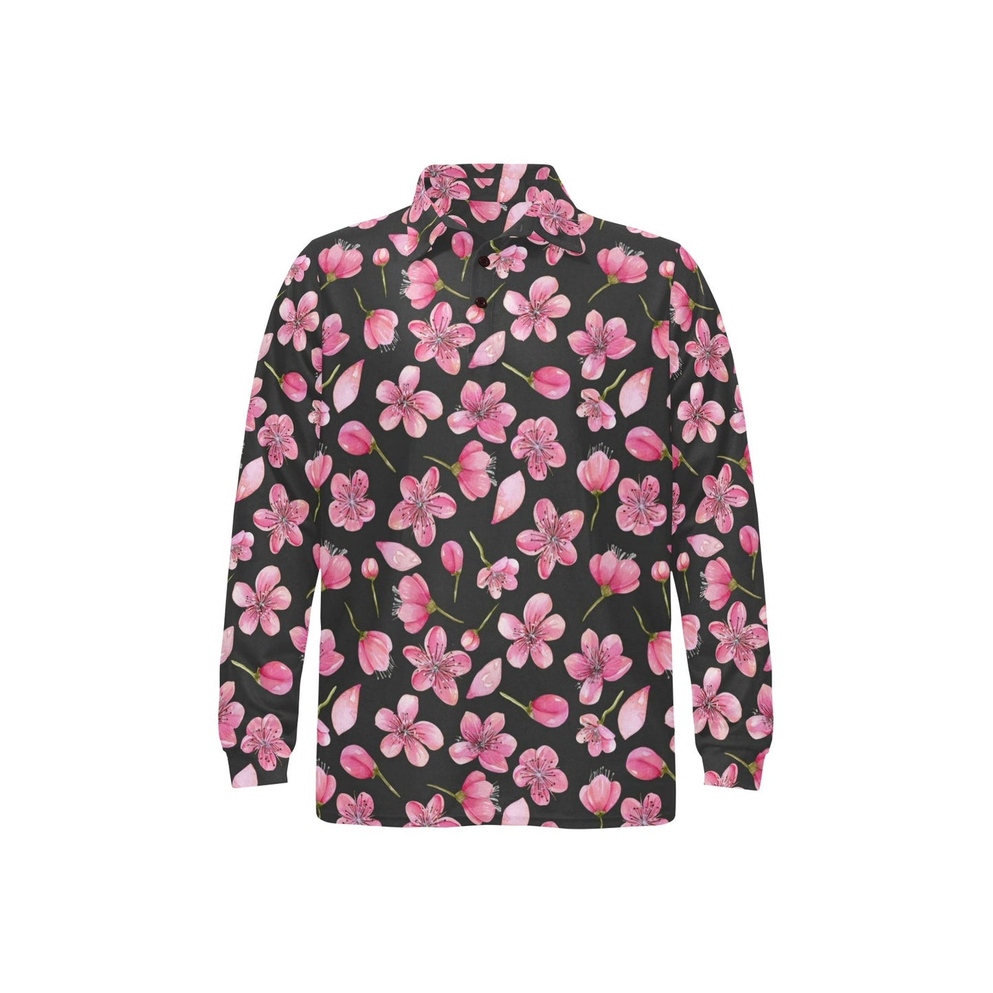 Apple blossom Pattern Print Design AB03 Long Sleeve Polo Shirt For Men's