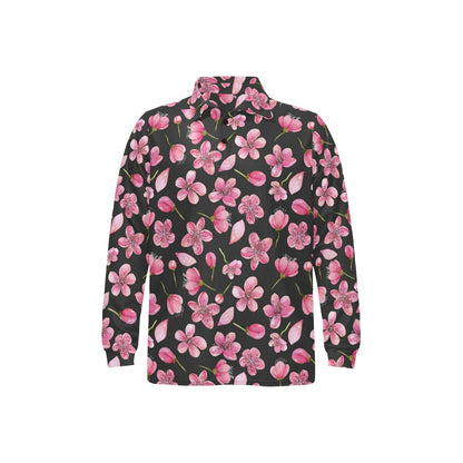 Apple blossom Pattern Print Design AB03 Long Sleeve Polo Shirt For Men's