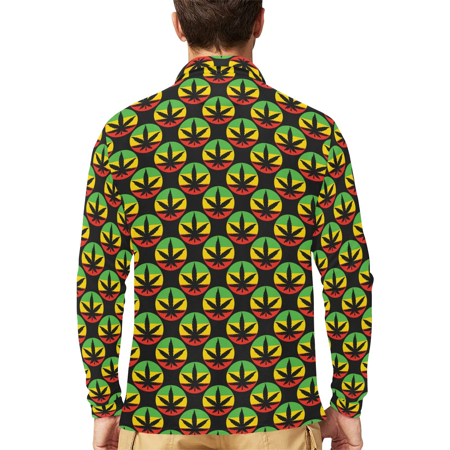 Rasta Reggae Color Design Long Sleeve Polo Shirt For Men's