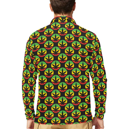 Rasta Reggae Color Design Long Sleeve Polo Shirt For Men's