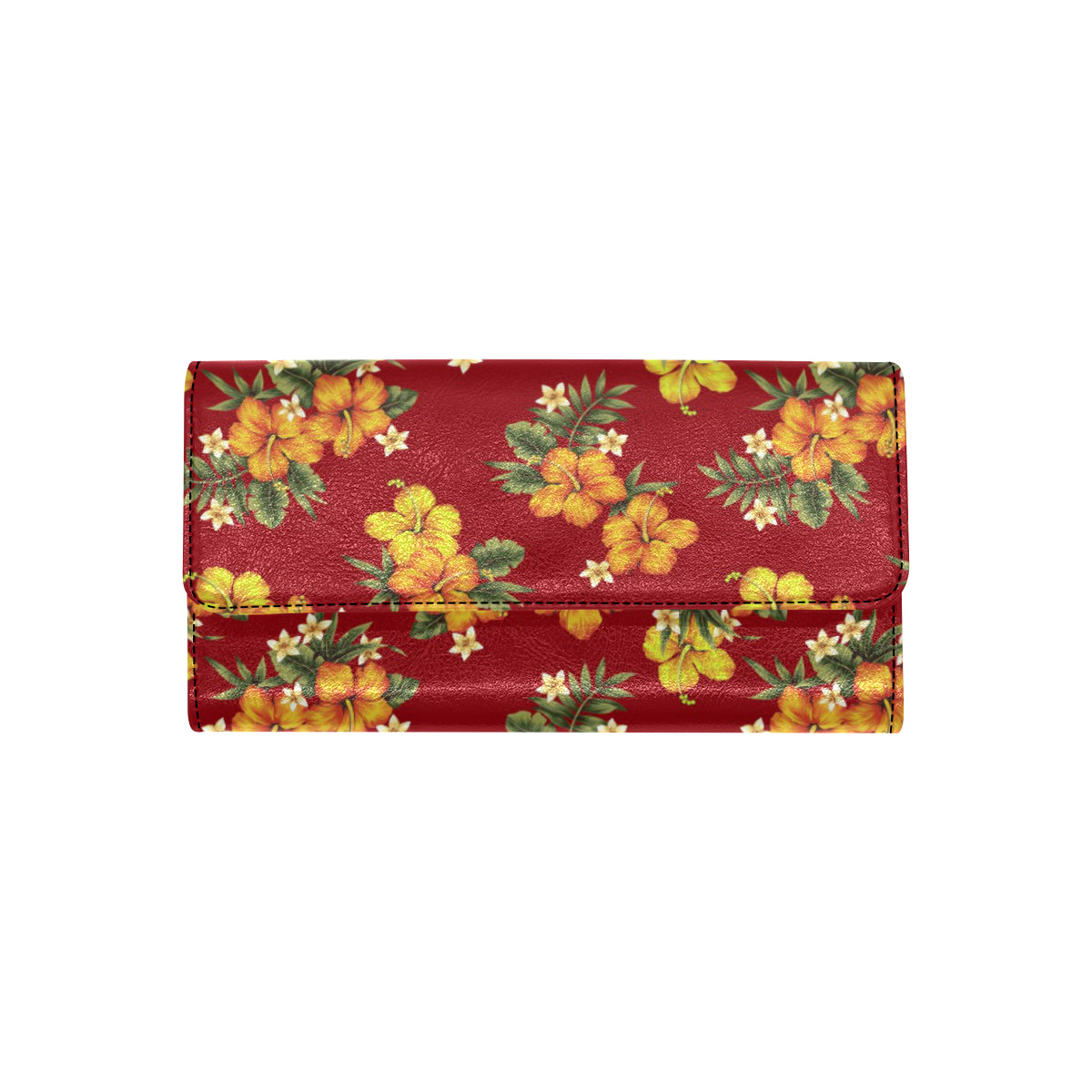 Orange Hibiscus Pattern Print Design HB026 Women's Trifold Wallet