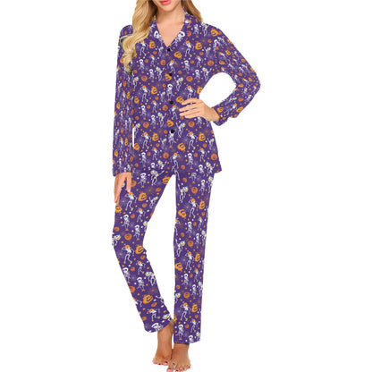 Skeleton Halloween Dance Print Design LKS304 Women's Long Pajama Set