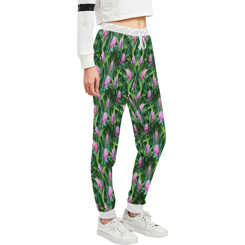 Tropical Folower Pink Heliconia Print Unisex Sweatpants