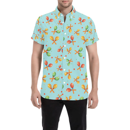 Maracas Print Design LKS402 Men Short Sleeve Button Up Shirt