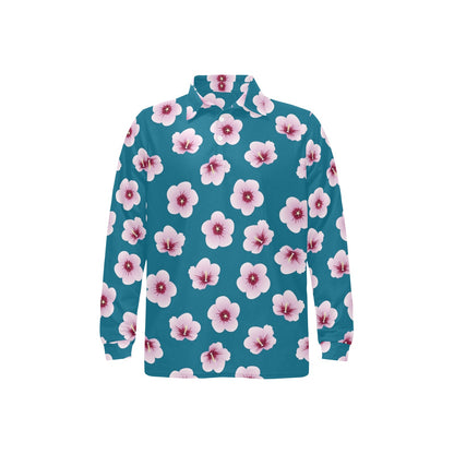 Cherry Blossom Pattern Print Design CB08 Long Sleeve Polo Shirt For Men's