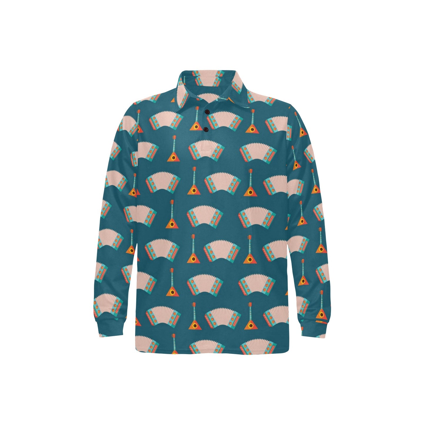 Accordion Print Design LKS402 Long Sleeve Polo Shirt For Men's