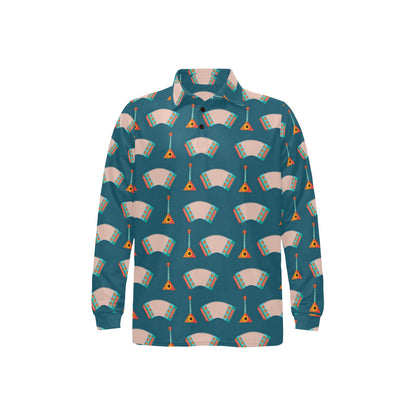 Accordion Print Design LKS402 Long Sleeve Polo Shirt For Men's