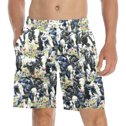 Cow Watercolor Print Pattern Men's Swim Trunks Beach Shorts