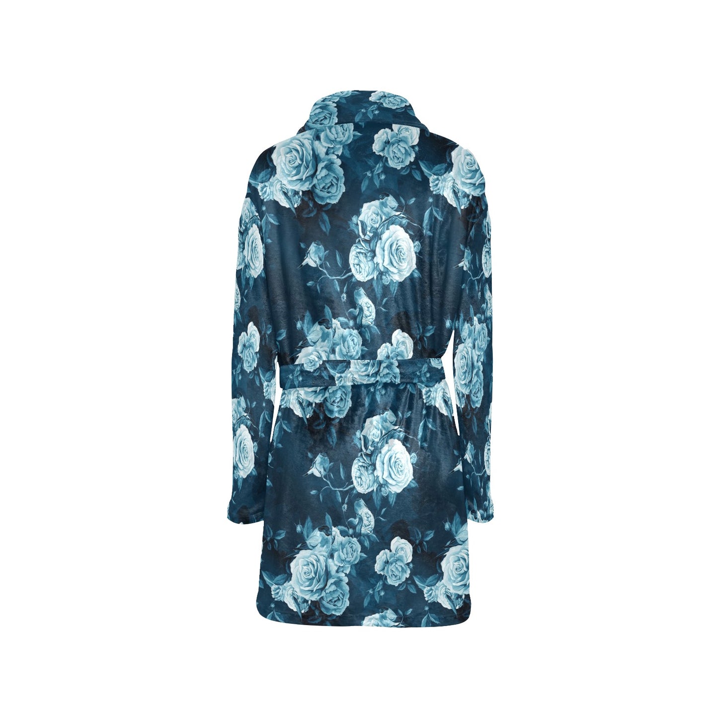 Rose Blue Pattern Print Design RO014 Women's Fleece Robe