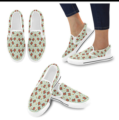 Thanksgiving Print Design LKS309 White Slip Ons Canvas Women's Shoes