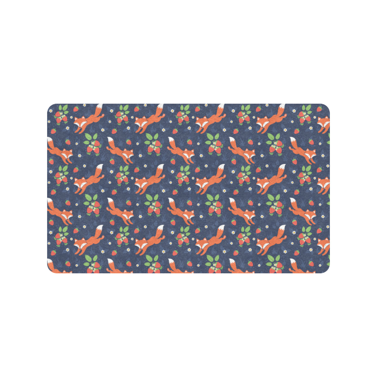 Fox Strawberry Print Pattern Rubber Doormat