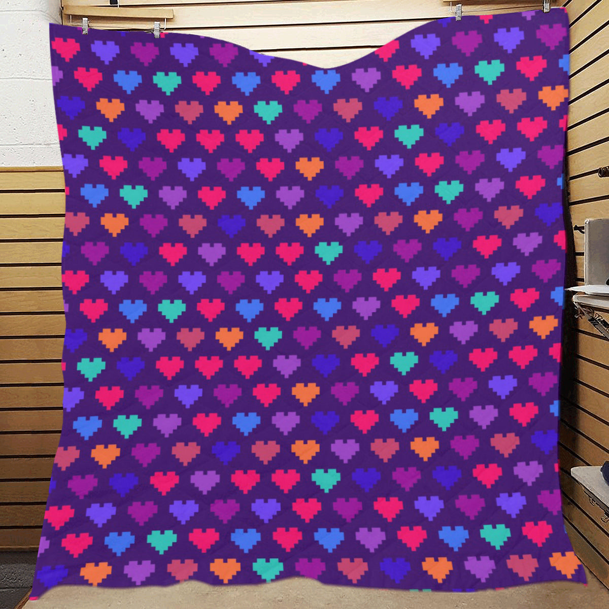 Heart Pixel Pattern Print Design HE03 Premium Quilt