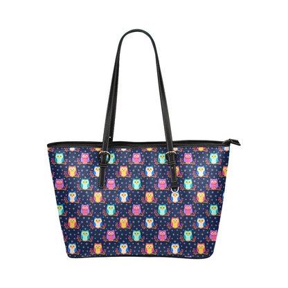 Owl Cute Themed Design Print Leather Tote Bag