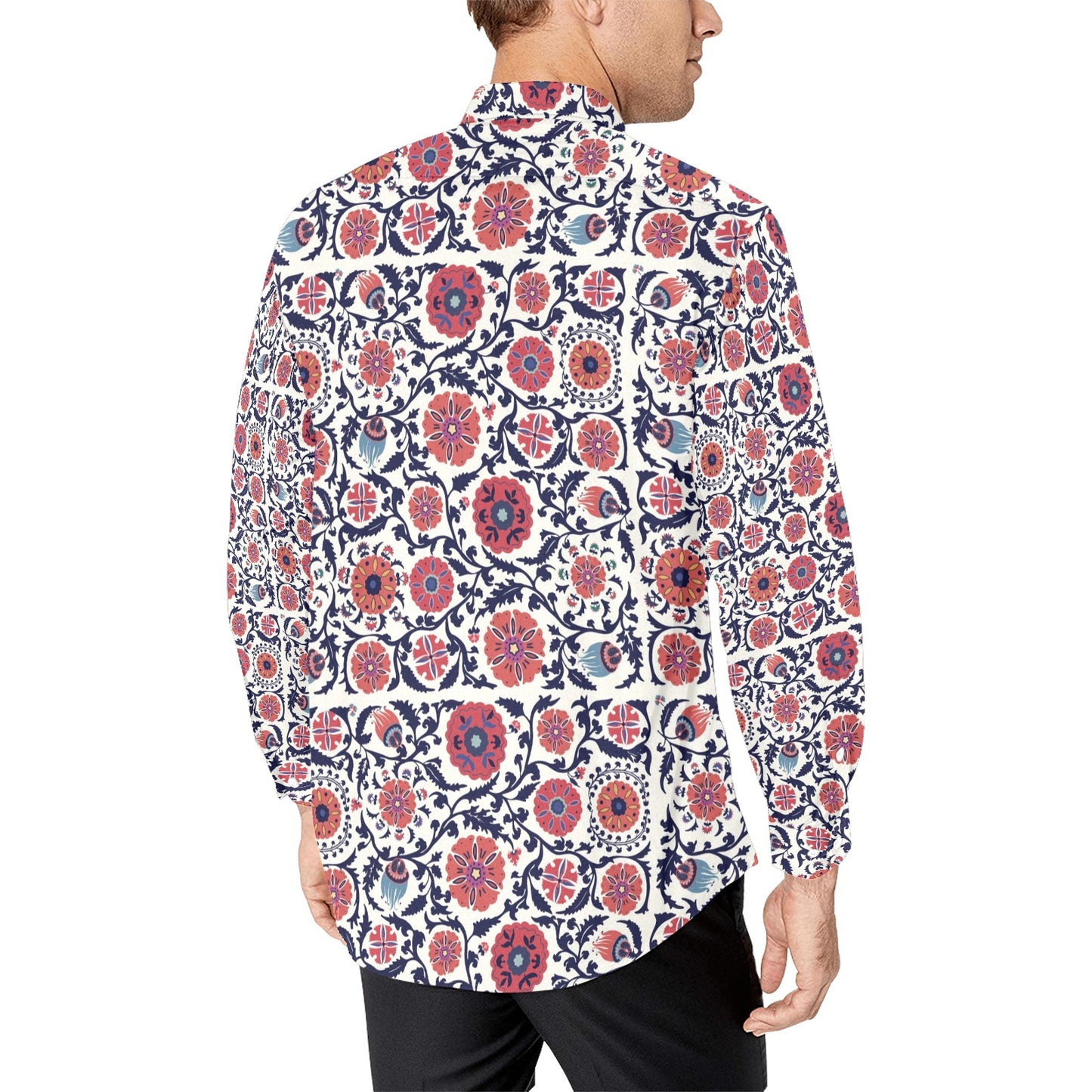 Suzani Print Design LKS304 Men's Long Sleeve Dress Shirt