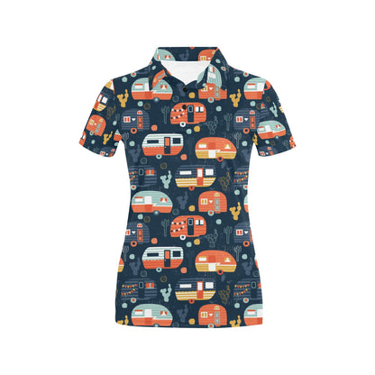 Camper Caravan Print Pattern Women's Polo Shirt