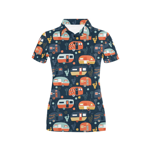 Camper Caravan Print Pattern Women's Polo Shirt