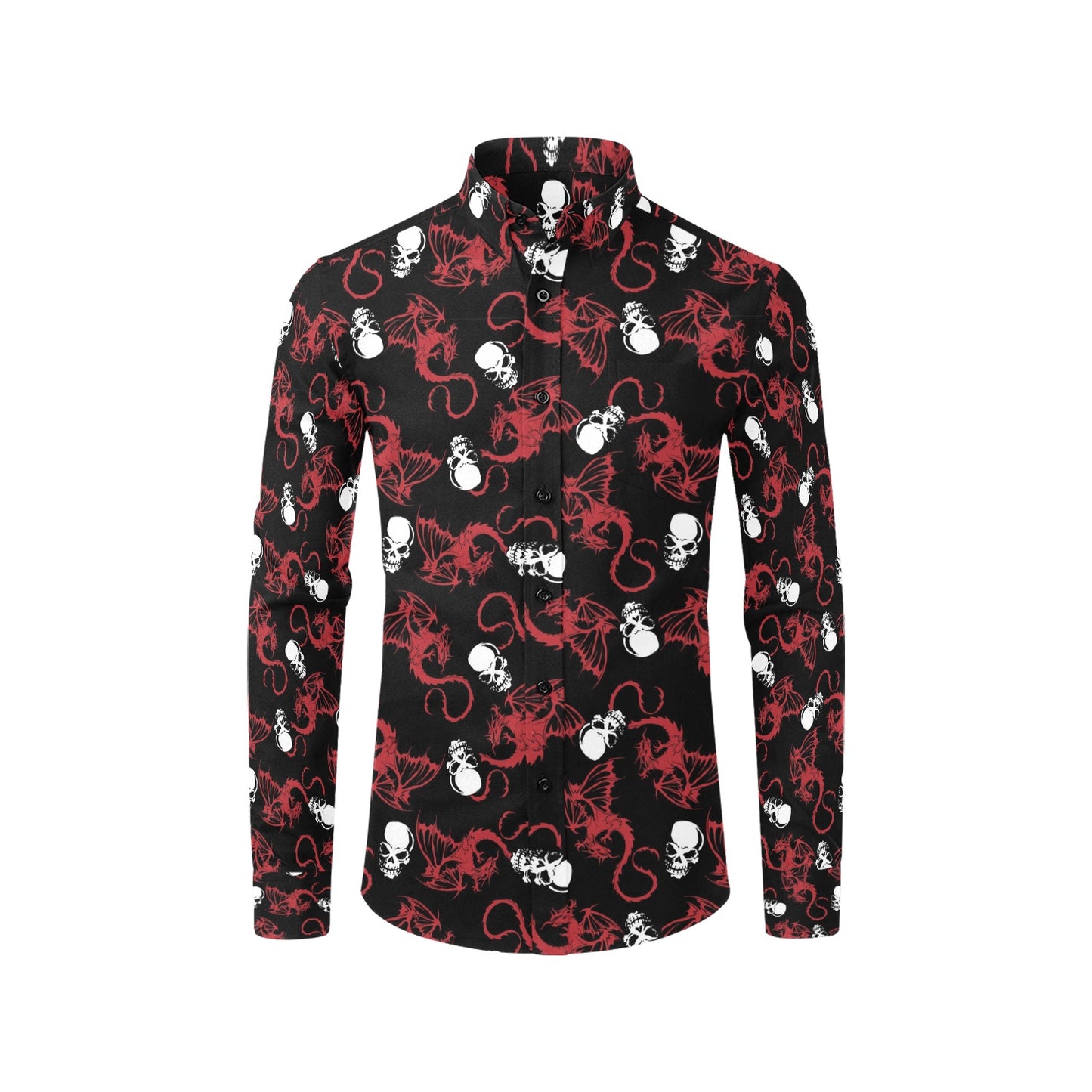 Skull With Red Dragon Print Design LKS304 Men's Long Sleeve Dress Shirt