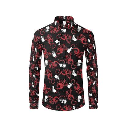 Skull With Red Dragon Print Design LKS304 Men's Long Sleeve Dress Shirt