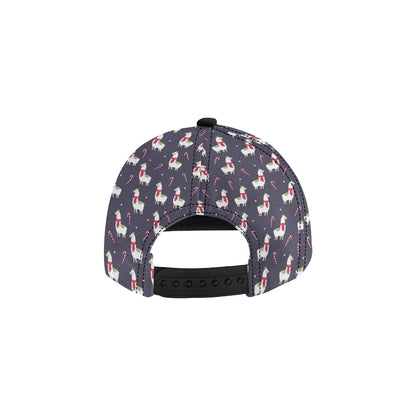 Llama with Candy Cane Themed Print Snapback Cap