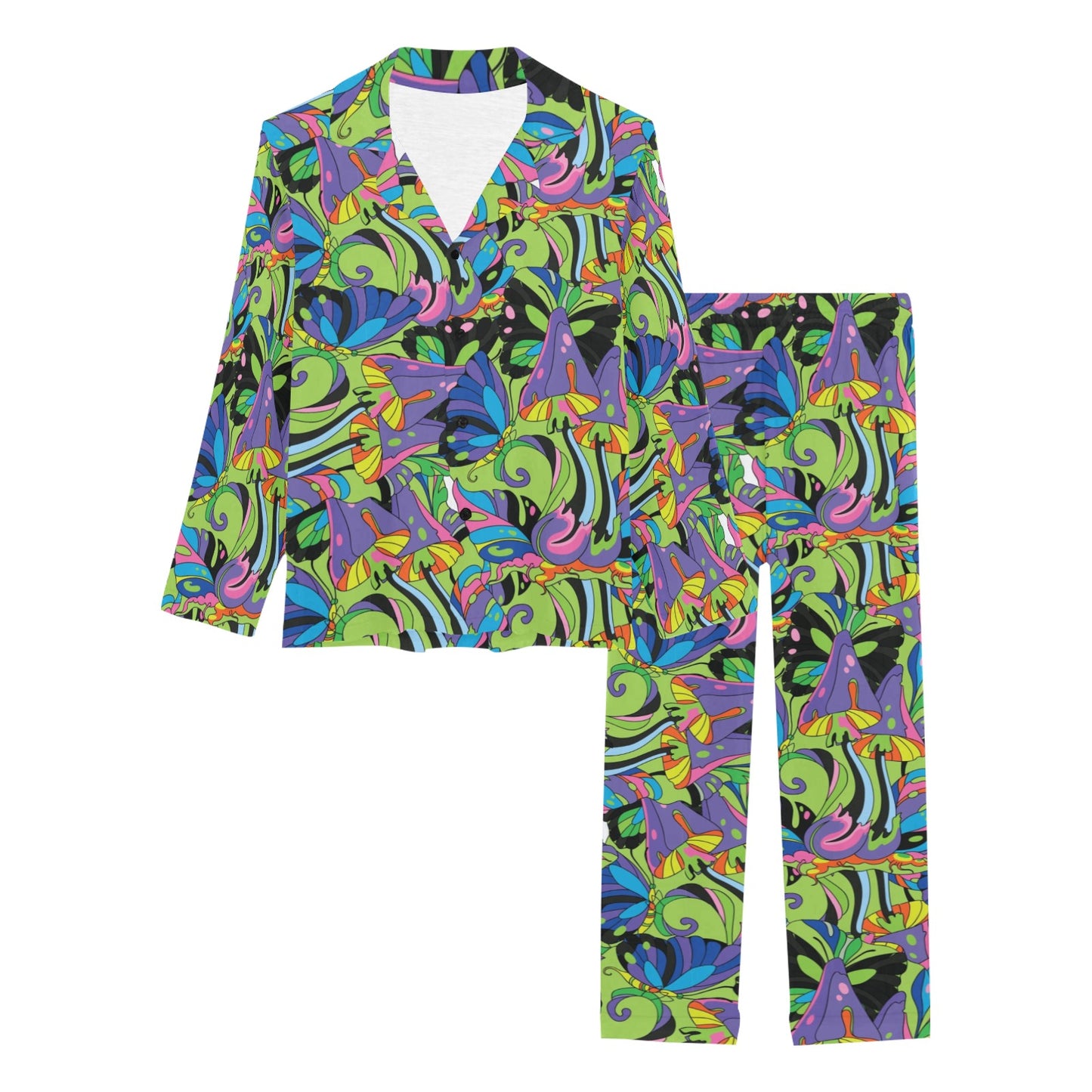 Psychedelic Trippy Mushroom Themed Women's Long Pajama Set
