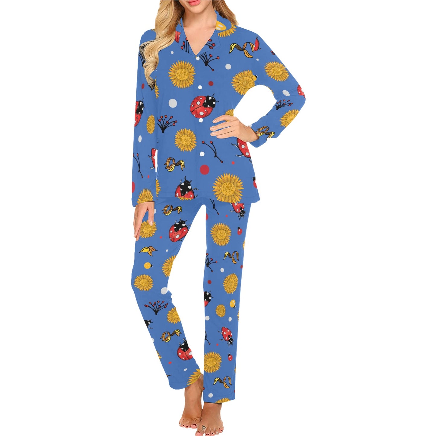 Ladybug Pattern Print Design 05 Women's Long Pajama Set