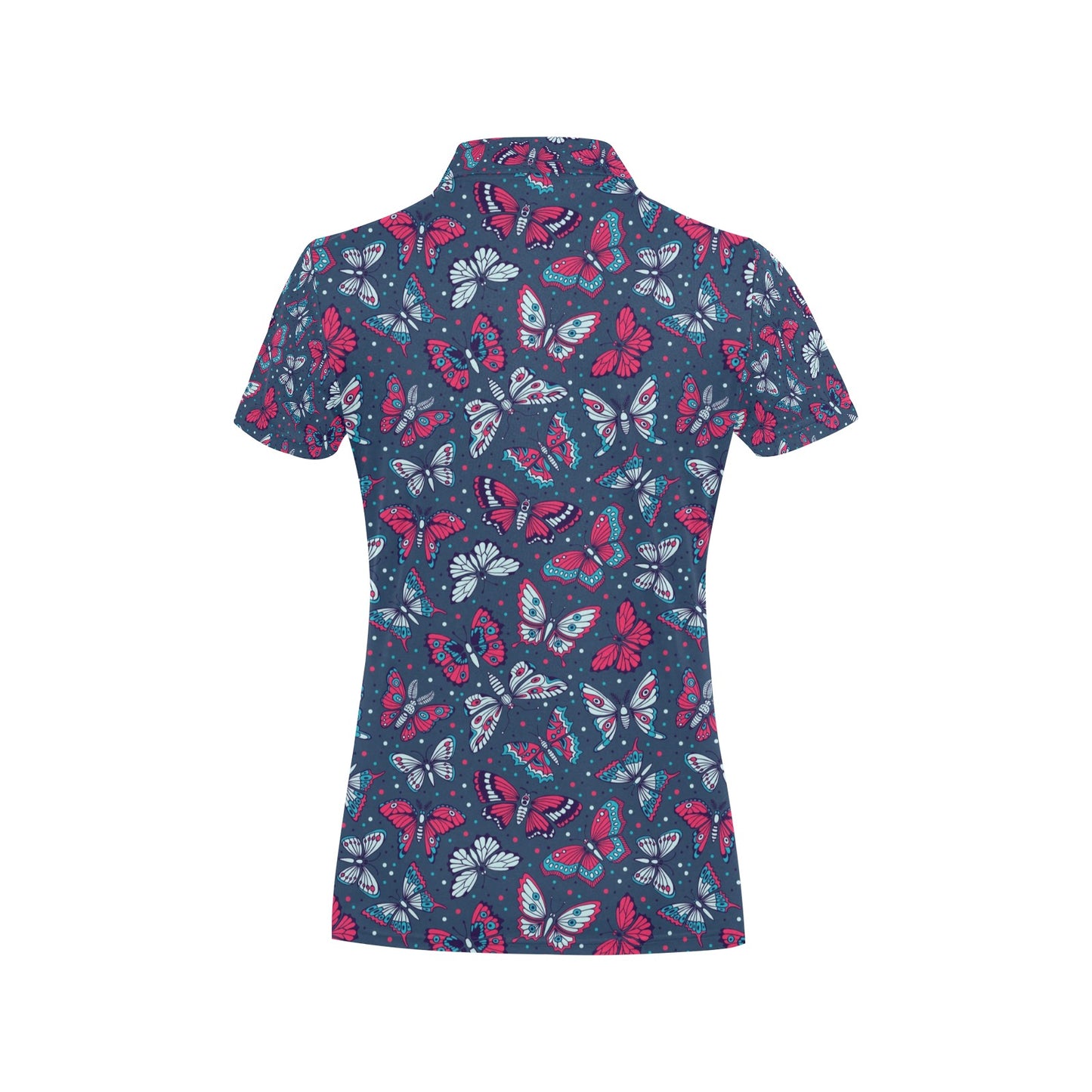 Butterfly Red Deep Blue Print Pattern Women's Polo Shirt