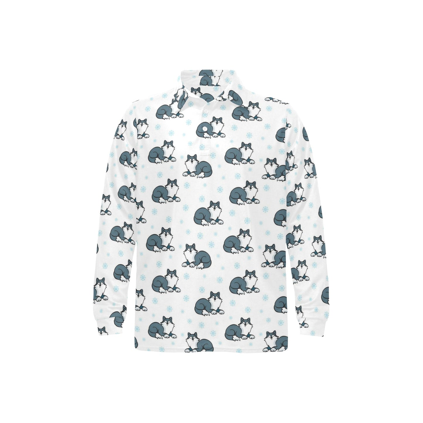 Alaskan Malamute Pattern Print Design 03 Long Sleeve Polo Shirt For Men's