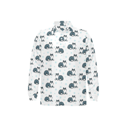 Alaskan Malamute Pattern Print Design 03 Long Sleeve Polo Shirt For Men's