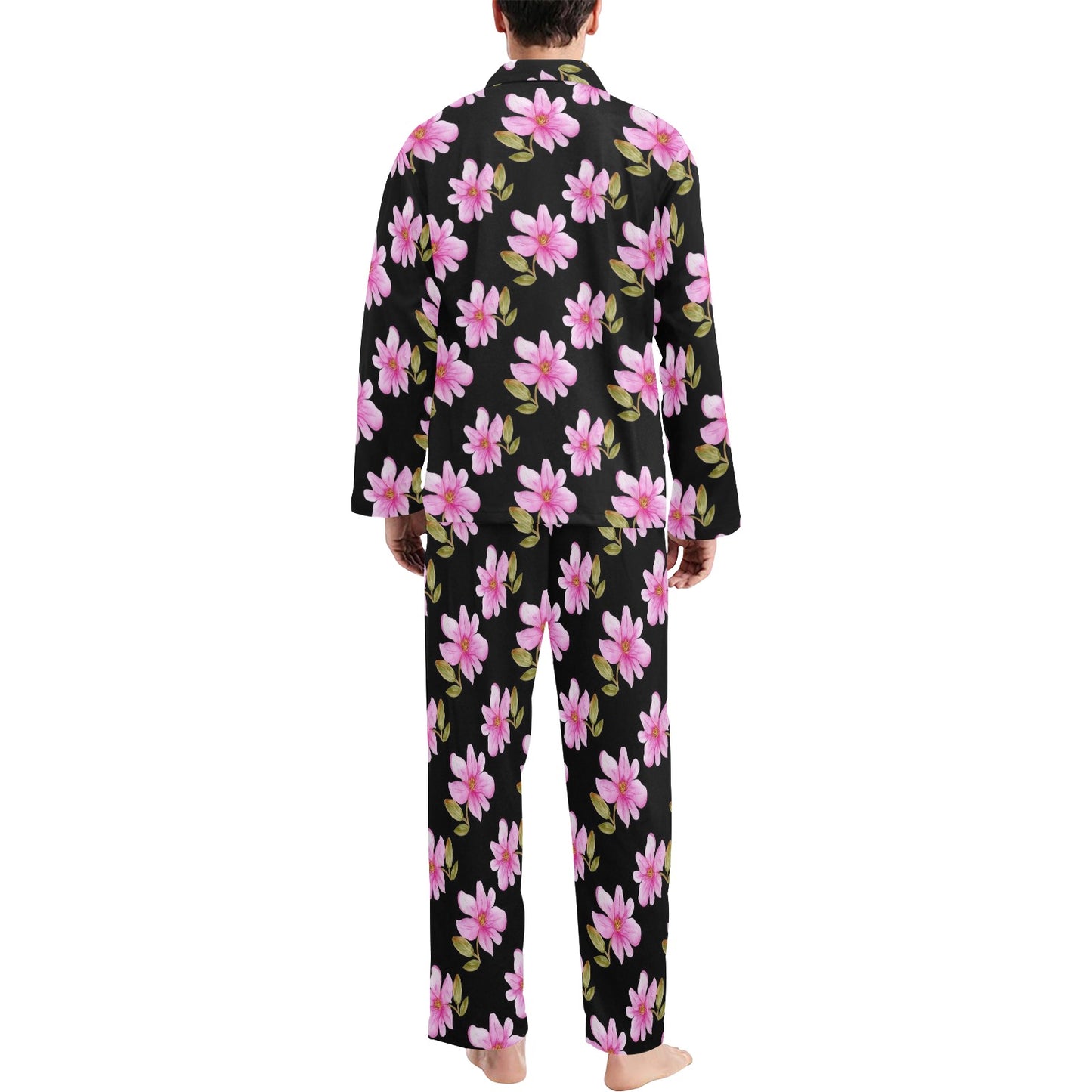 Magnolia Pattern Print Design MAG06 Men's Long Pajama Set