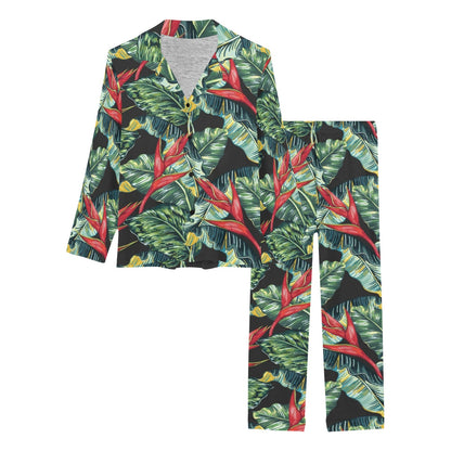 Bird Of Paradise Pattern Print Design BOP06 Women's Long Pajama Set