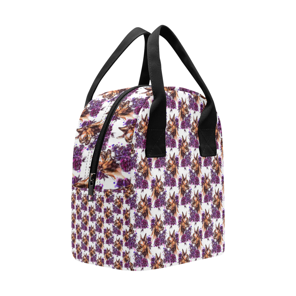 Chihuahua Purple Floral Insulated Lunch Bag