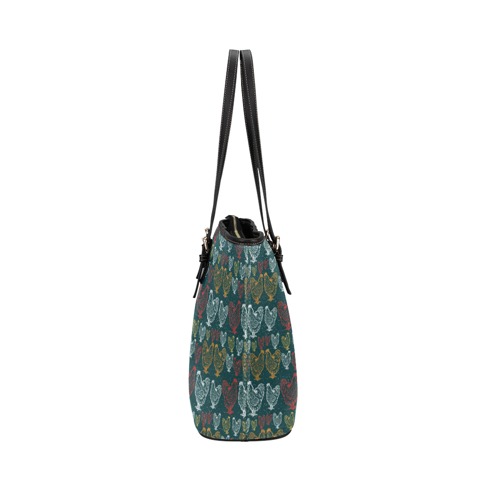Rooster Hand Draw Design Leather Tote Bag