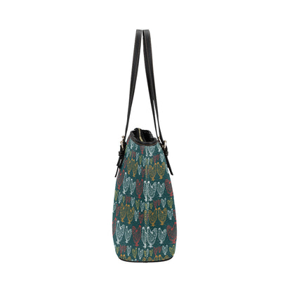 Rooster Hand Draw Design Leather Tote Bag