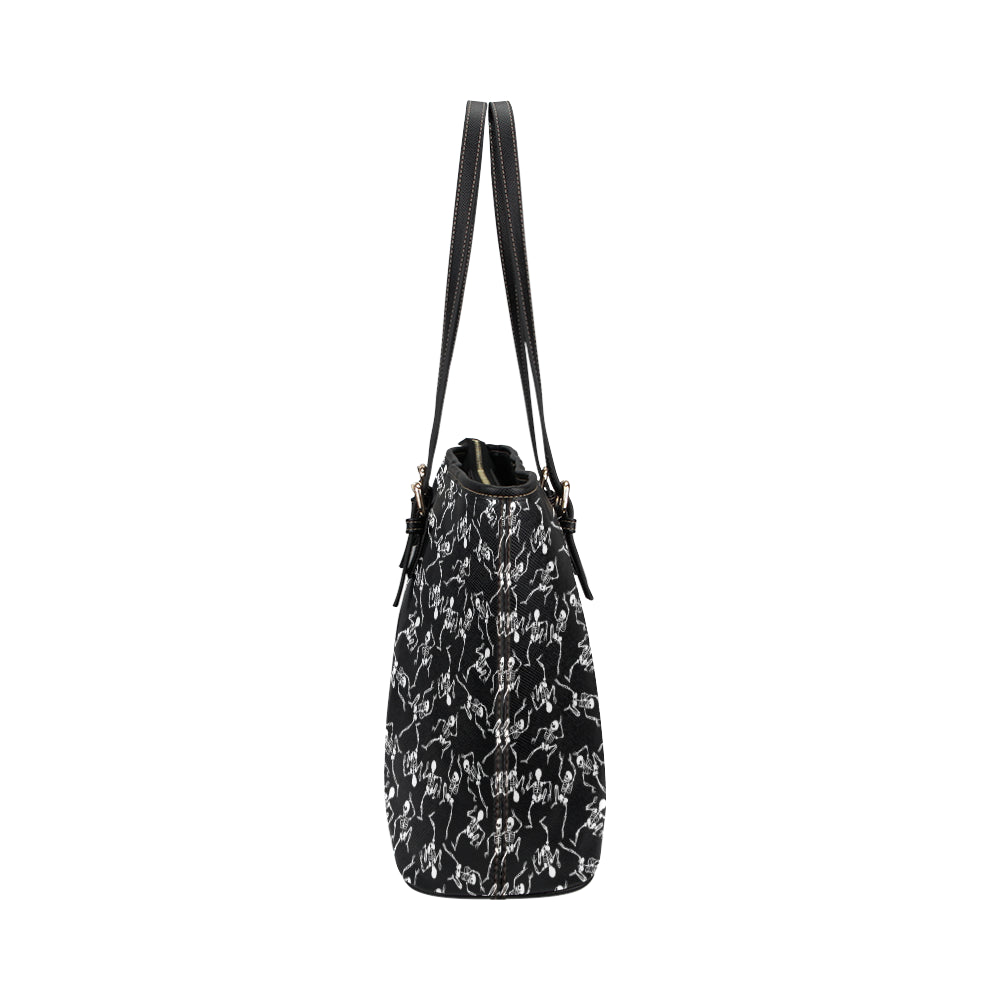 Skeleton Style Print Leather Tote Bag