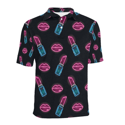 Lipstick Color Neon Pattern Print Design 03 Men Polo Shirt