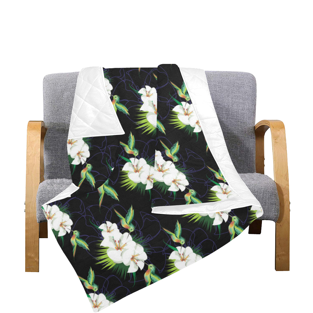 Hummingbird with Flower Pattern Print Design 03 Premium Quilt