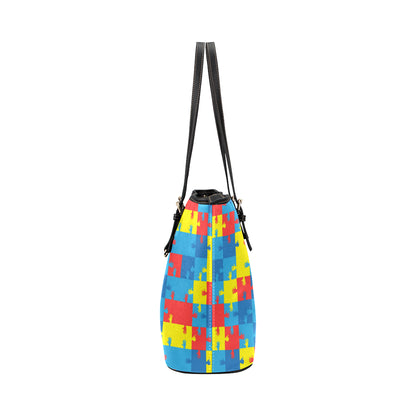 Autism Awareness Design Themed Print Leather Tote Bag