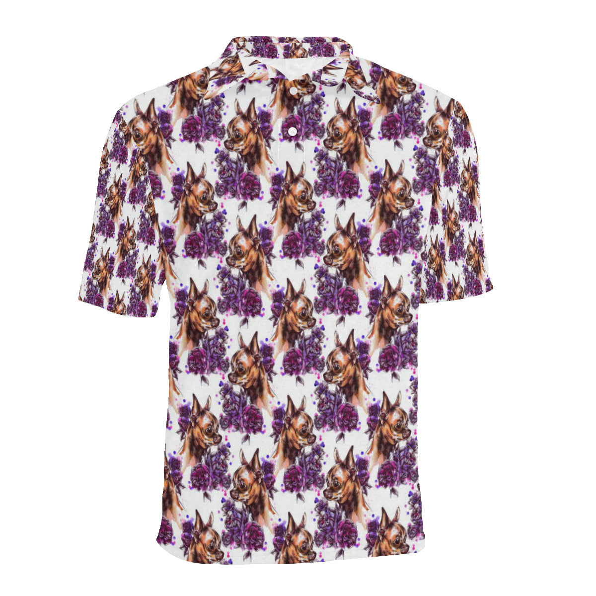 Chihuahua Purple Floral Men Polo Shirt